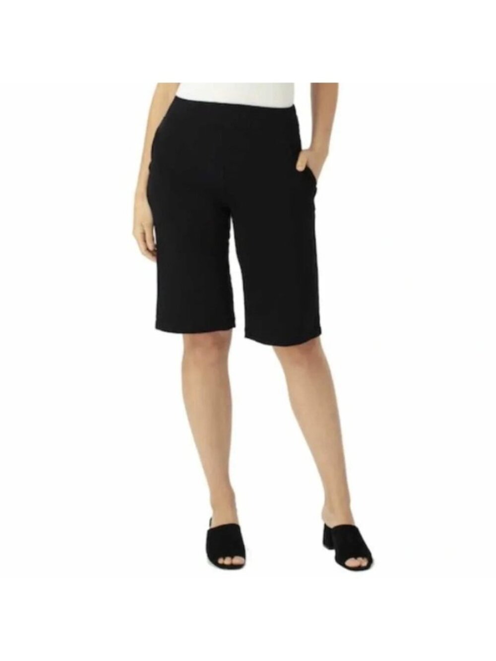 NEW Terrera Black Bamboo Related Stretch Bermuda Shorts - Large